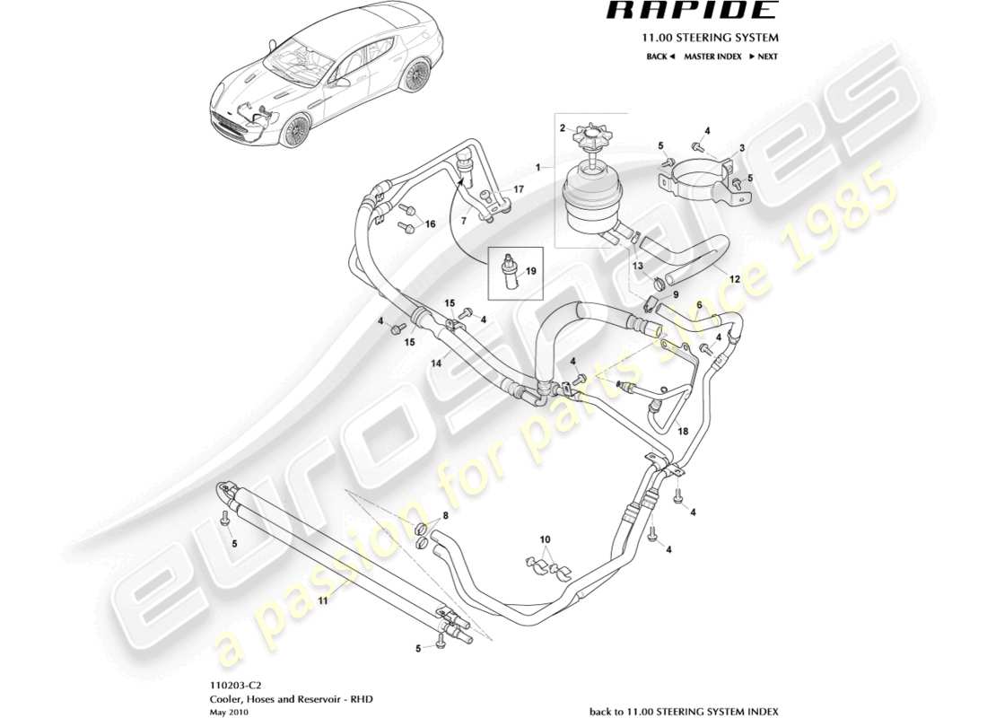 aston martin rapide (2014) mangueras pas, lado derecho diagrama de piezas