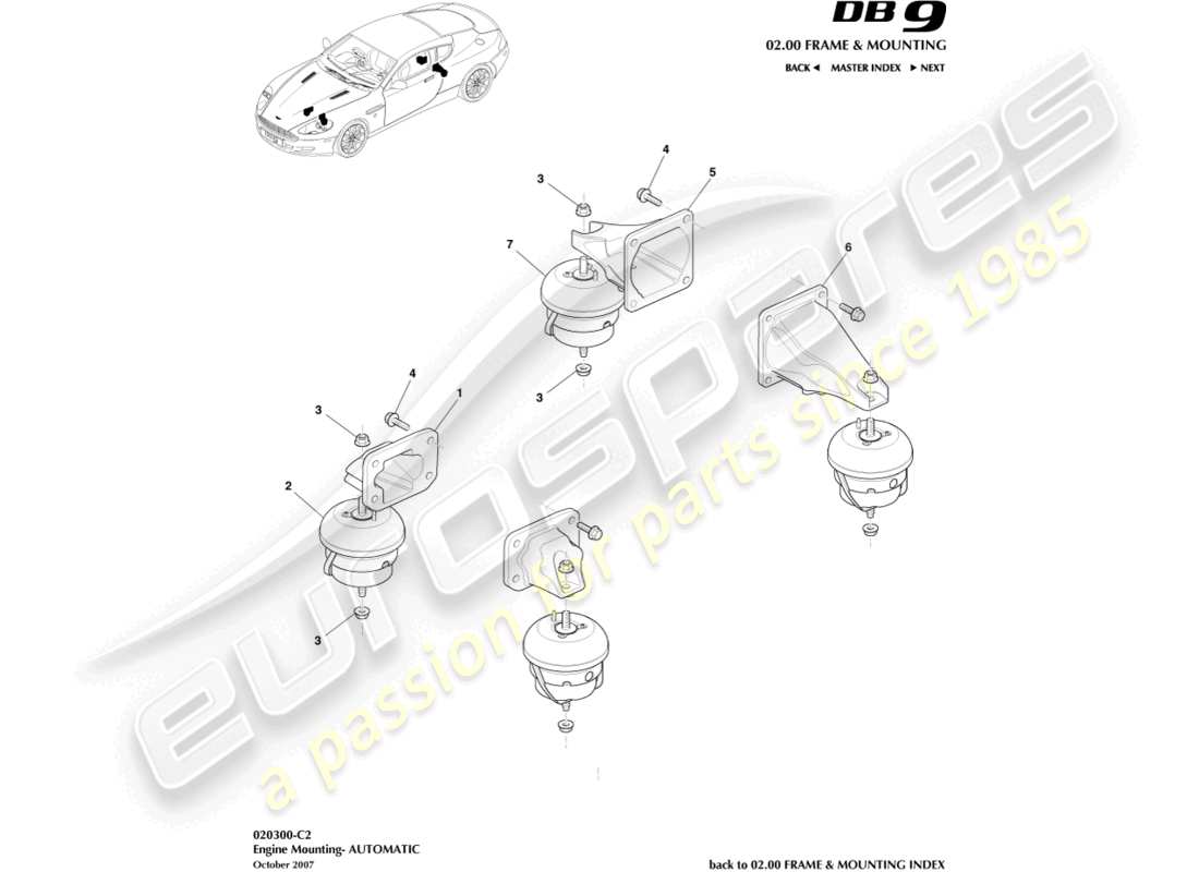 aston martin db9 (2007) soportes del motor, diagrama de piezas automáticas