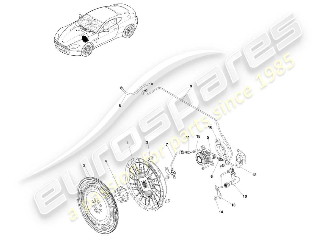 aston martin v8 vantage (2007) diagrama de piezas del sistema de embrague, lado derecho