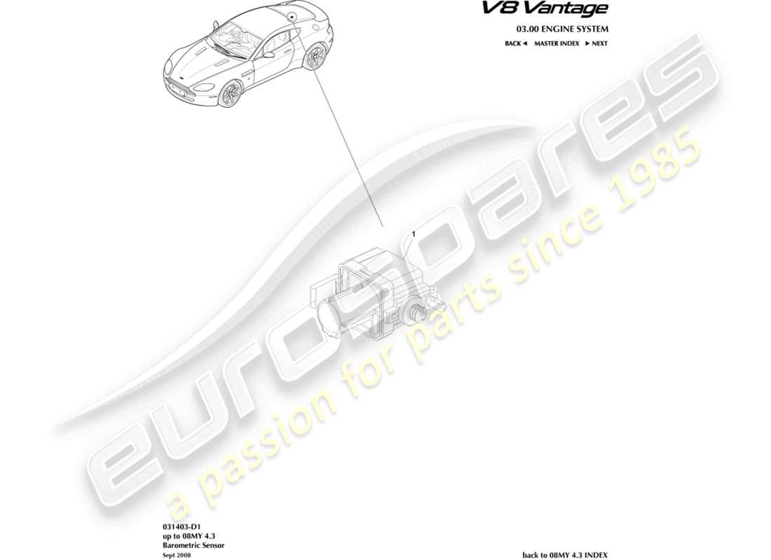 aston martin v8 vantage (2006) diagrama de piezas del sensor barométrico