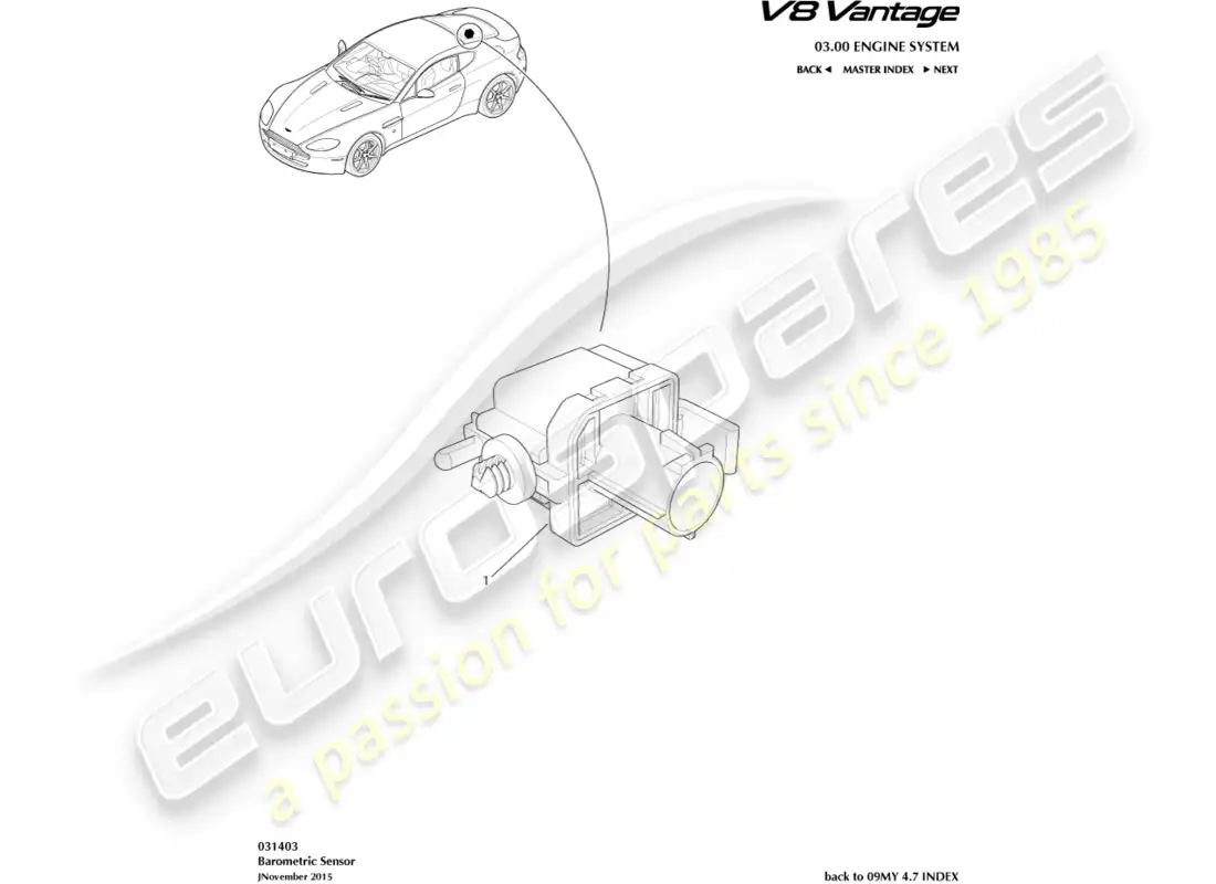 aston martin v8 vantage (2008) diagrama de piezas del sensor barométrico