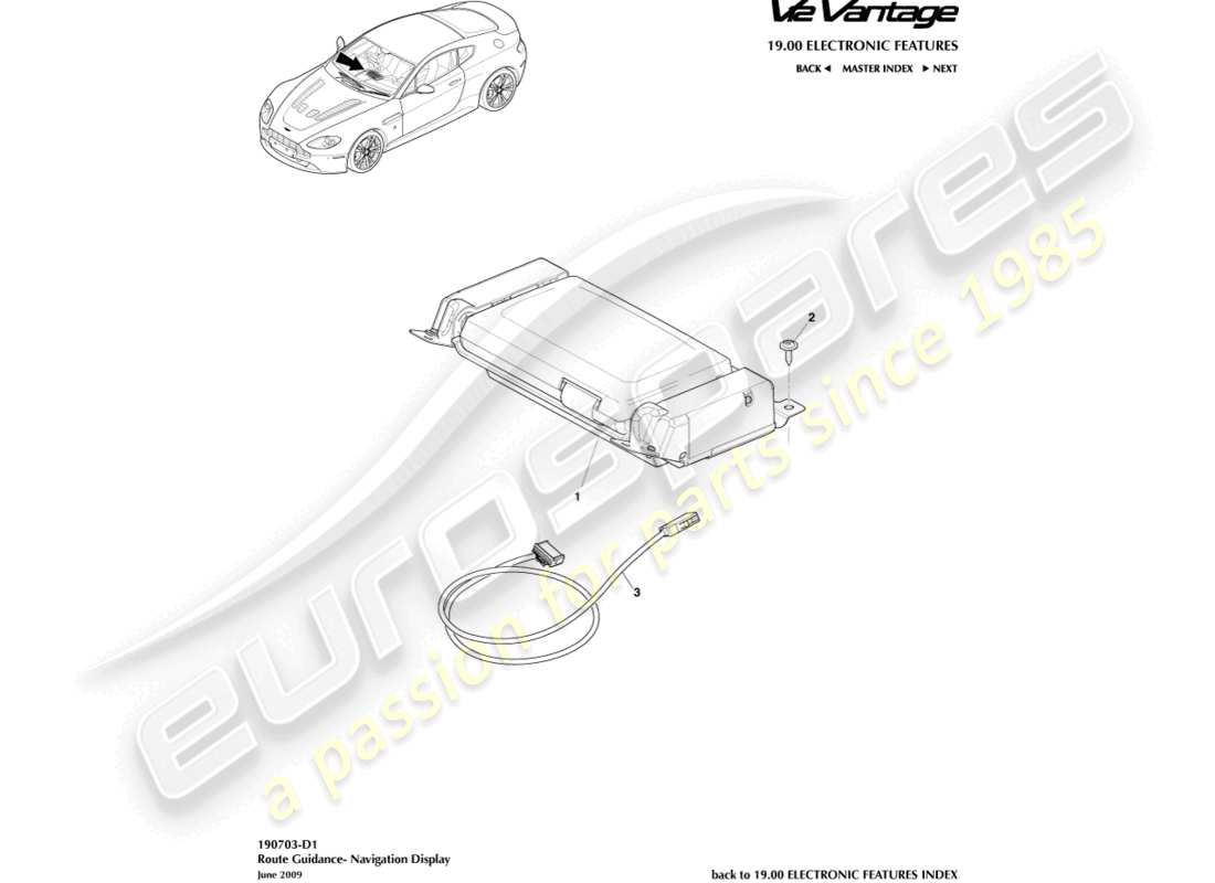 aston martin v12 vantage (2013) diagrama de piezas de la pantalla de navegación