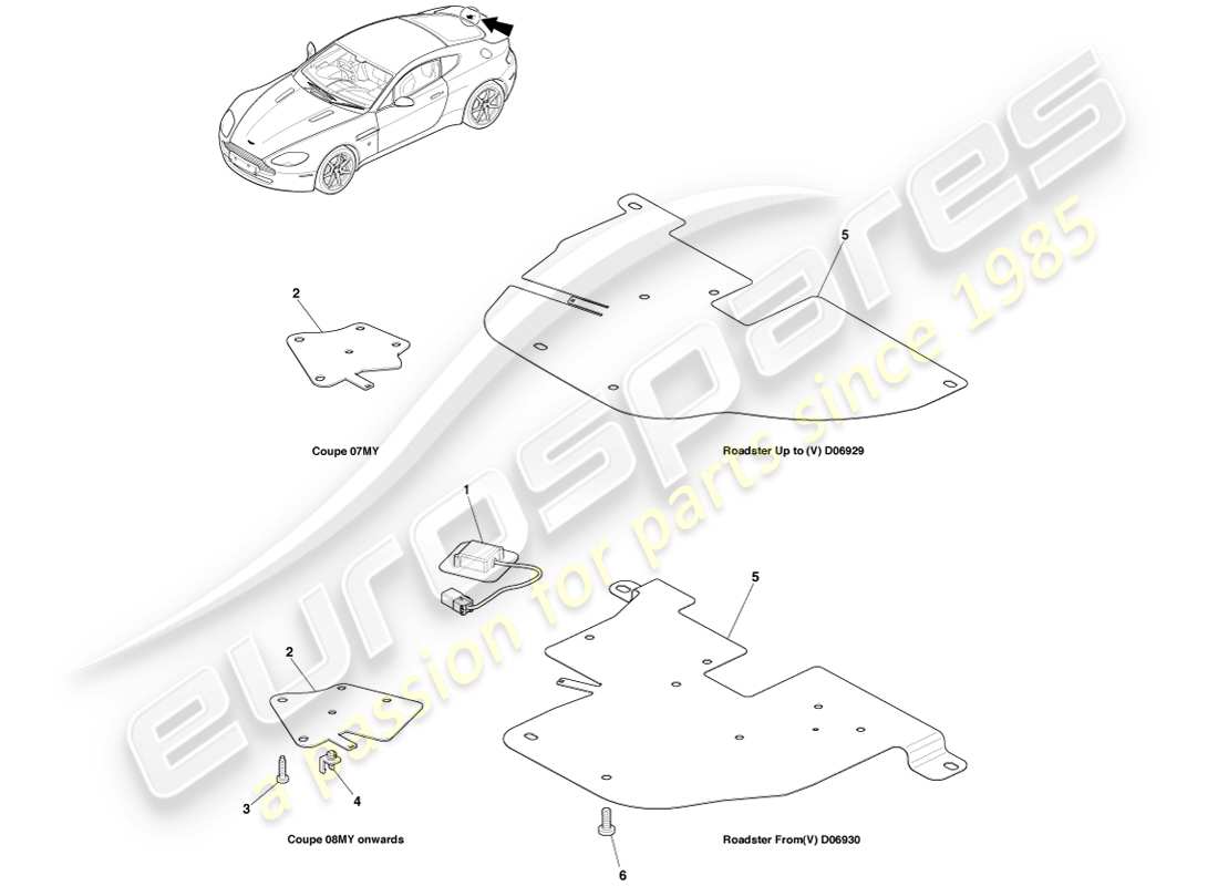 aston martin v8 vantage (2005) diagrama de piezas de la antena gps