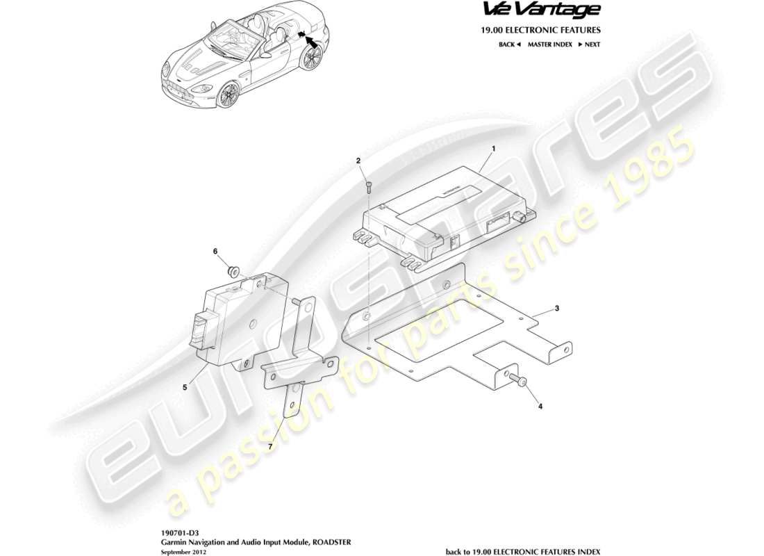aston martin v12 vantage (2011) navegación garmin, roadster, diagrama de piezas 12my