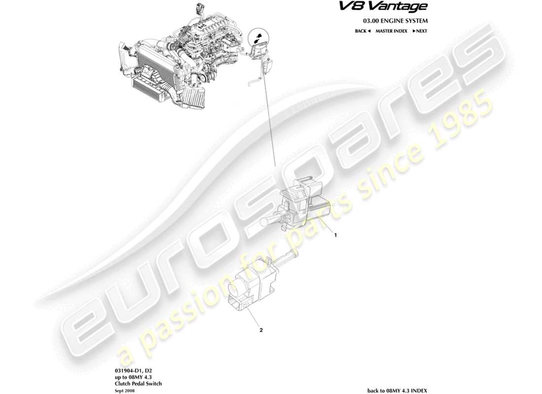 aston martin v8 vantage (2006) diagrama de piezas del interruptor del pedal del embrague