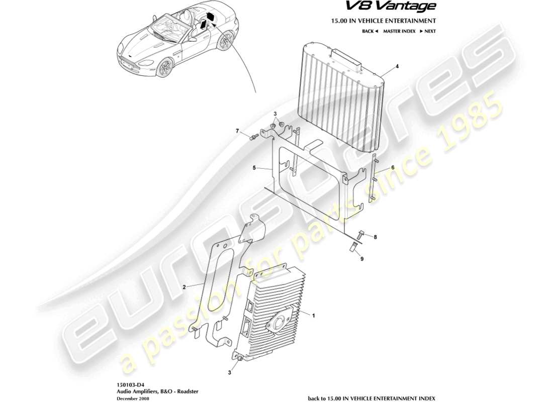 aston martin v8 vantage (2006) amplificadores b&o, diagrama de piezas del roadster