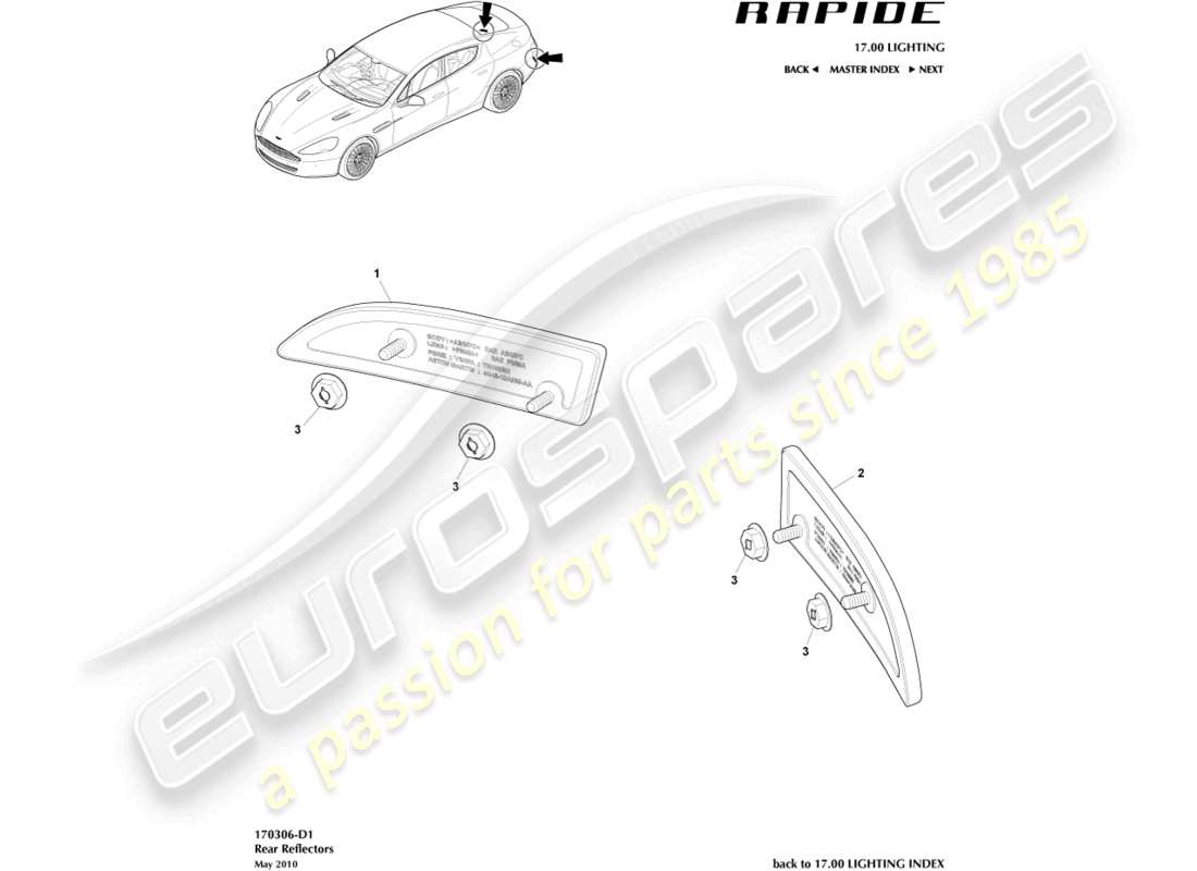 aston martin rapide (2014) reflectores traseros diagrama de piezas