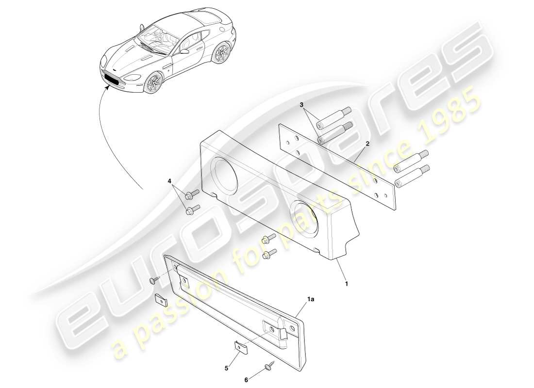 aston martin v8 vantage (2005) soportes de matrícula, diagrama de piezas suizas