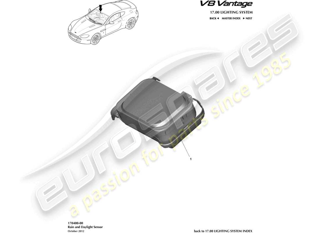 aston martin v8 vantage (2018) diagrama de piezas del sensor de lluvia y luz diurna
