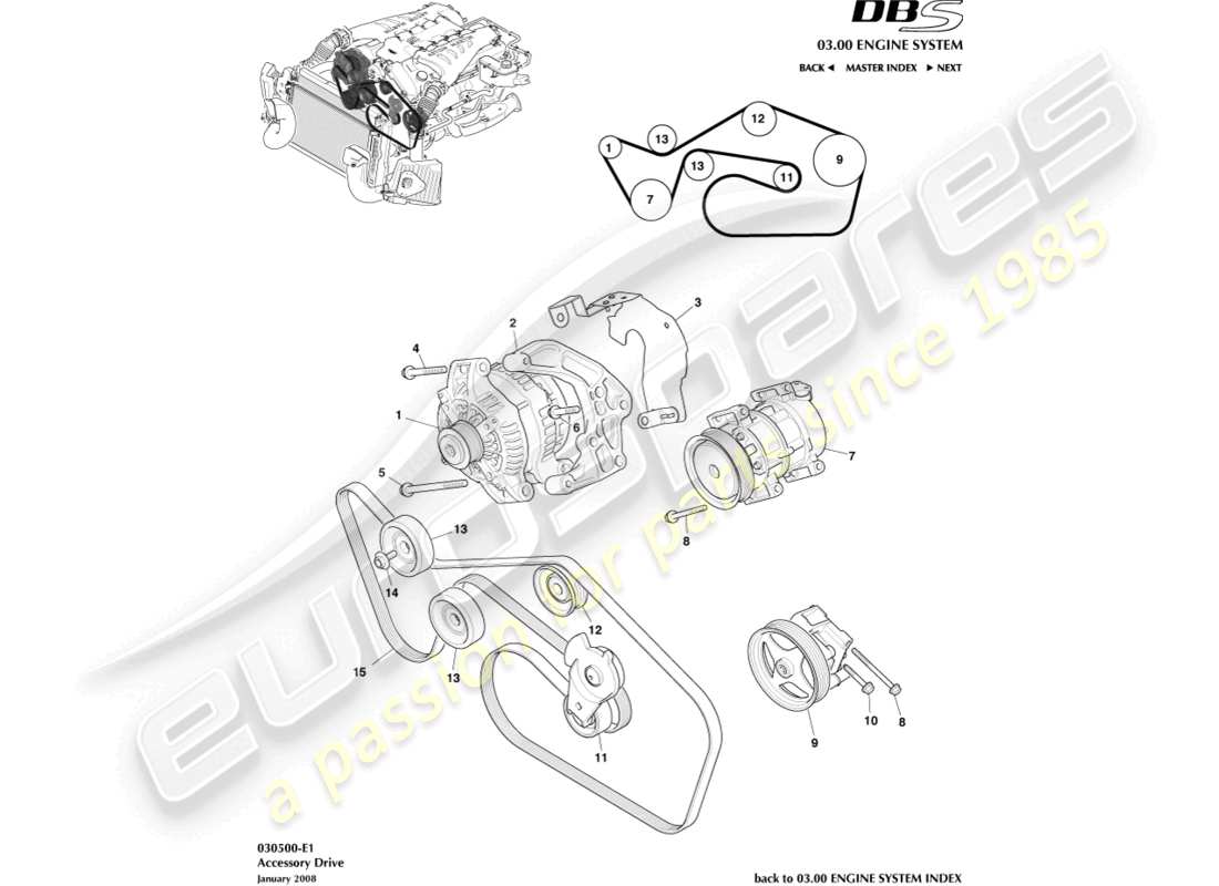 aston martin dbs (2012) unidad de accesorios diagrama de piezas