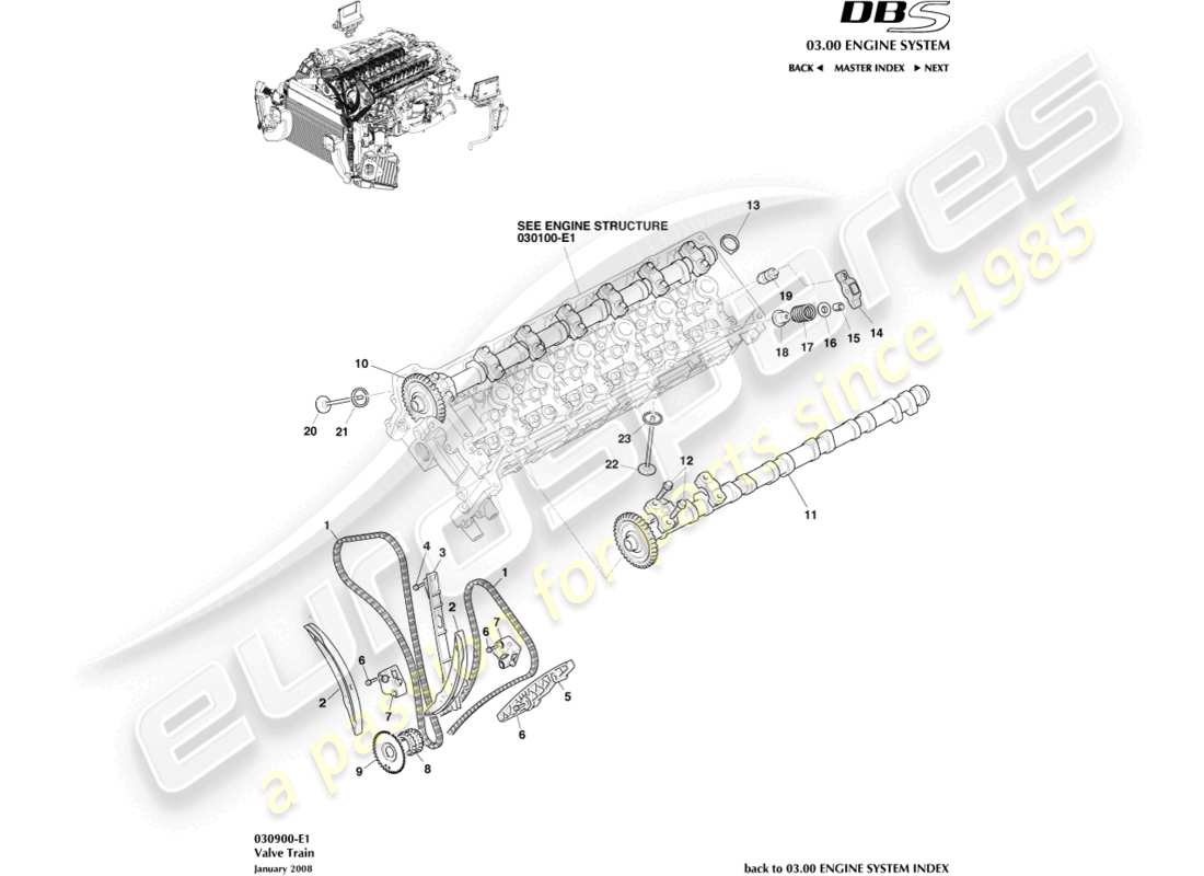 aston martin dbs (2011) valve train diagrama de piezas