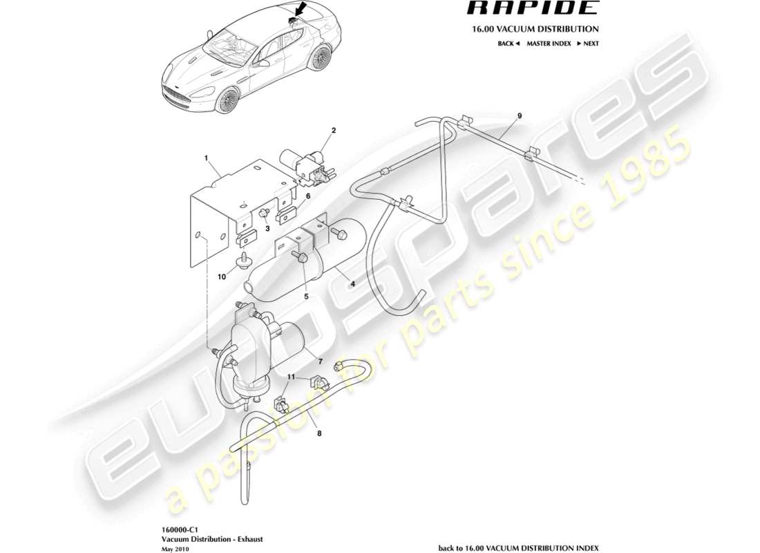 aston martin rapide (2014) distribución de vacío, diagrama de piezas de escape