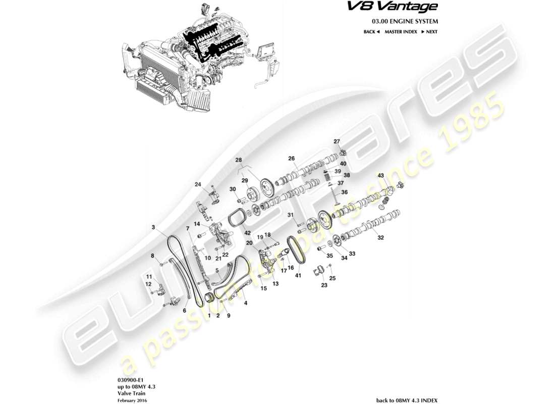 aston martin v8 vantage (2010) diagrama de piezas del tren de válvulas