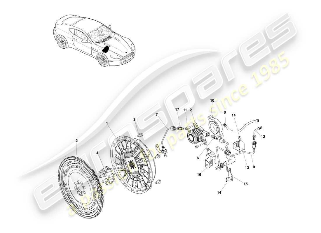 aston martin v8 vantage (2005) sistema de embrague, diagrama de piezas lhd