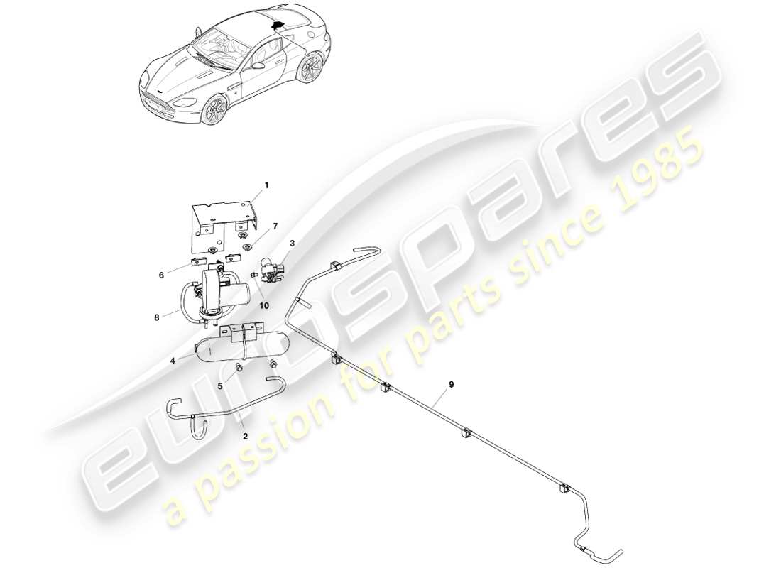 aston martin v8 vantage (2005) diagrama de piezas de distribución de vacío