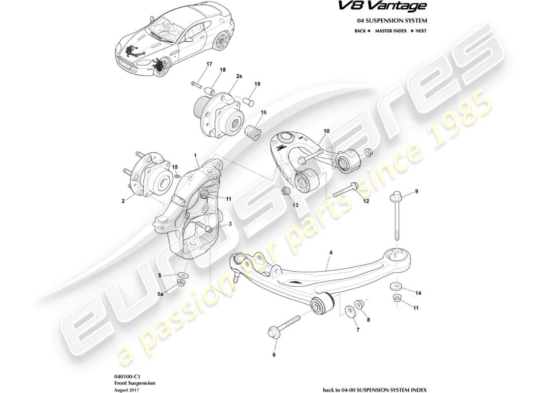 aston martin v8 vantage (2006) diagrama de piezas del conjunto de suspensión delantera