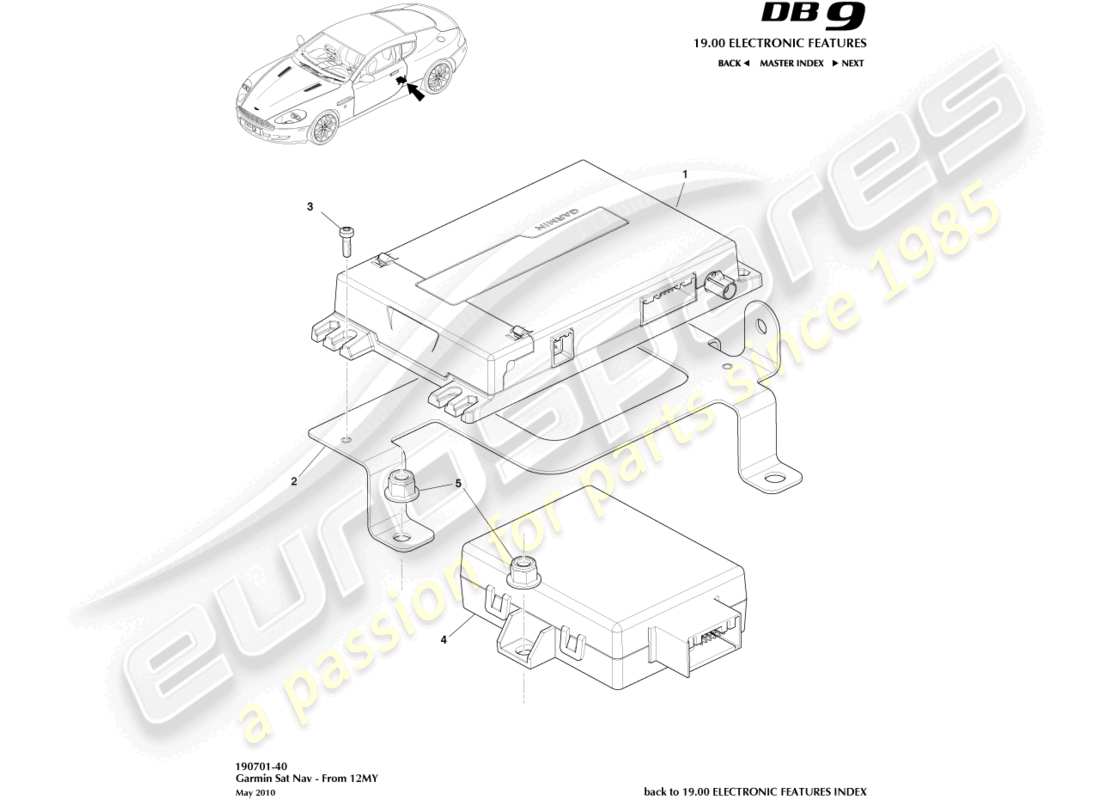 aston martin db9 (2012) navegador por satélite, 12my encendido diagrama de piezas