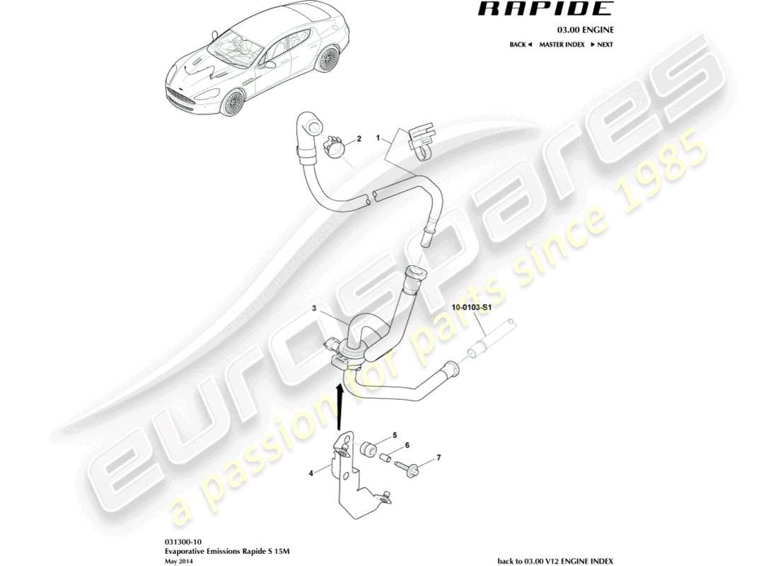 aston martin rapide (2013) emisiones evaporativas, 15my diagrama de piezas
