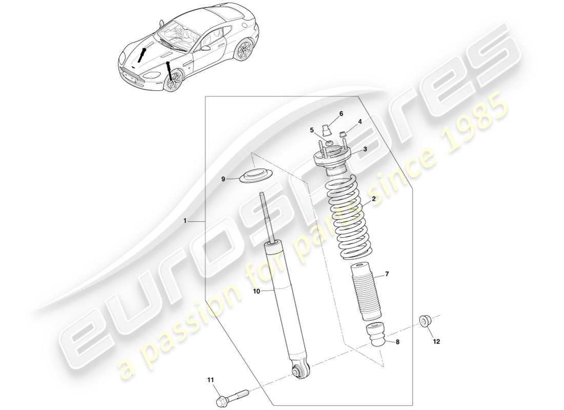 aston martin v8 vantage (2005) resorte delantero y amortiguador, diagrama de piezas multimatic