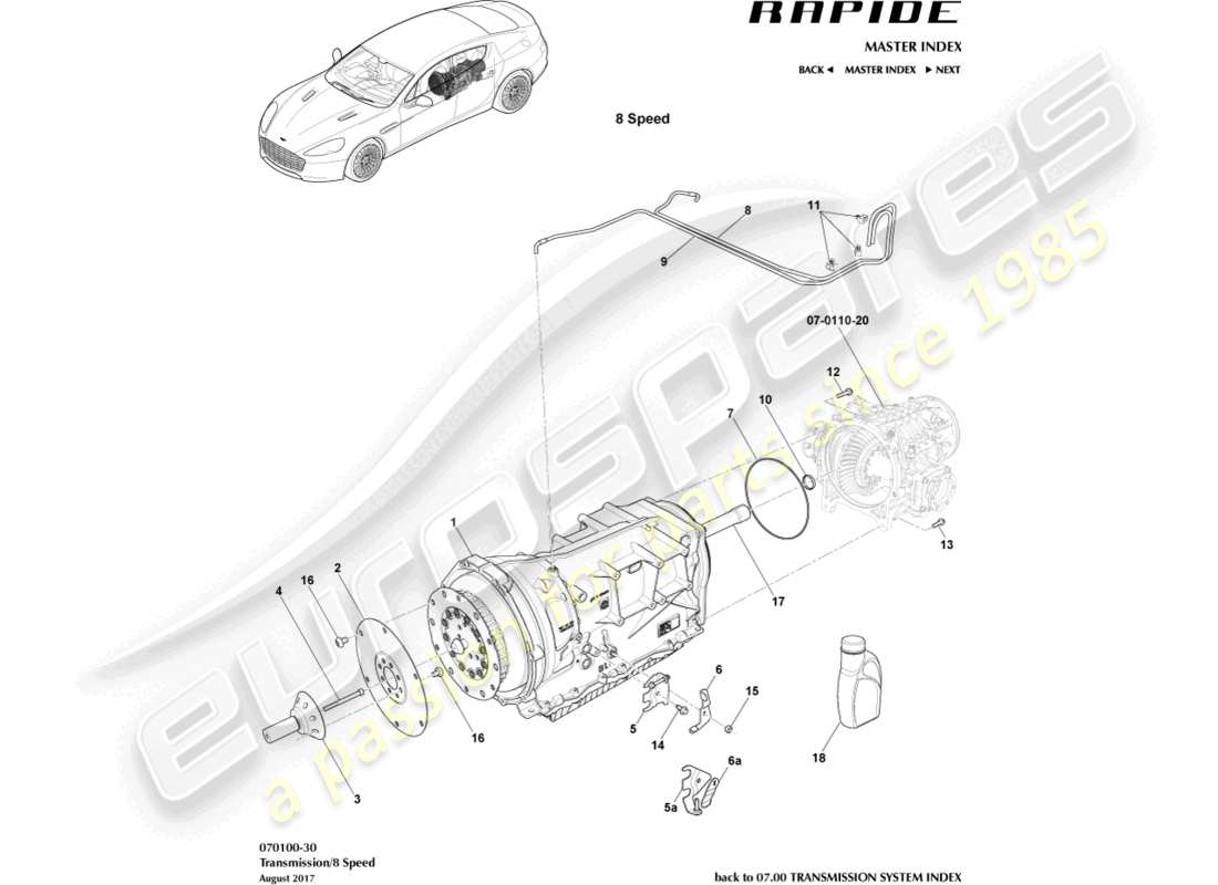 aston martin rapide (2012) transmisión, 8 velocidad diagrama de piezas