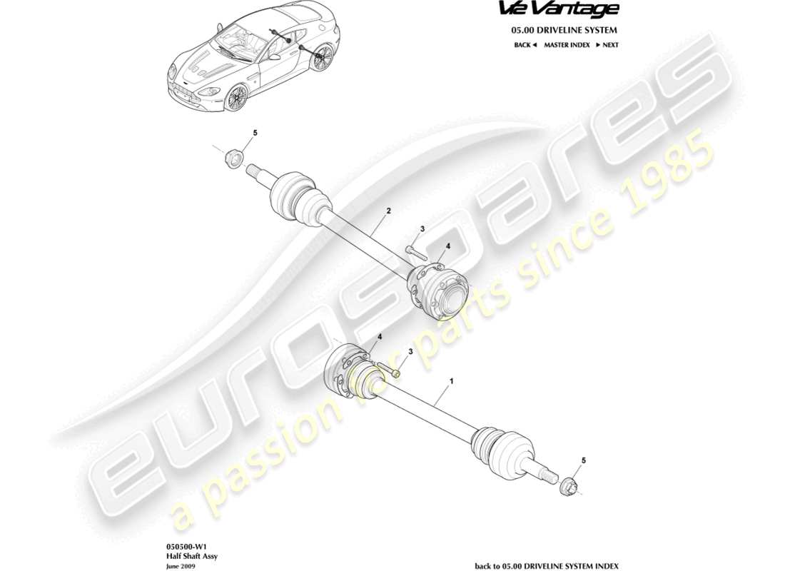 aston martin v12 vantage (2010) diagrama de piezas del conjunto del semieje trasero
