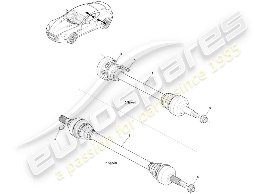 aston martin v8 vantage (2005) diagrama de piezas del conjunto del semieje trasero