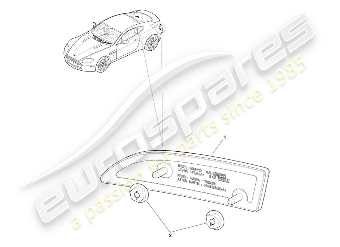 aston martin v8 vantage (2005) diagrama de piezas de los reflectores traseros