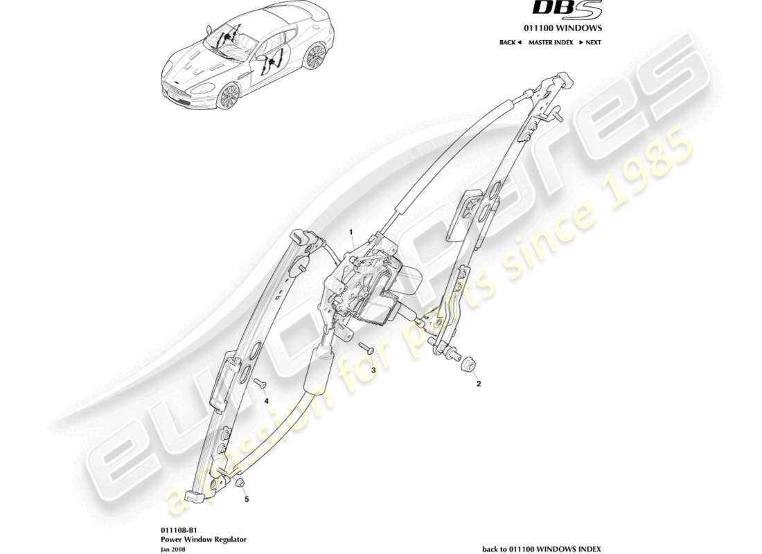 aston martin dbs (2013) reguladores de ventanas de puertas diagrama de piezas