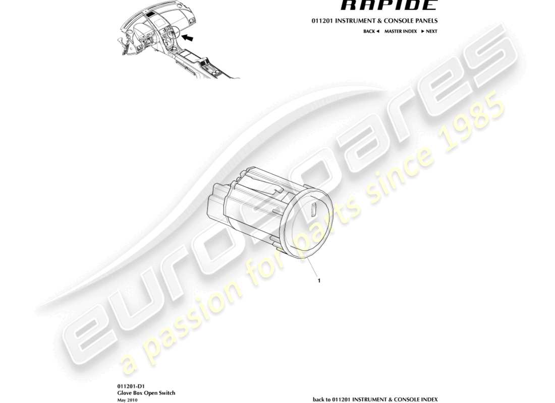 aston martin rapide (2014) interruptor de guantera diagrama de piezas