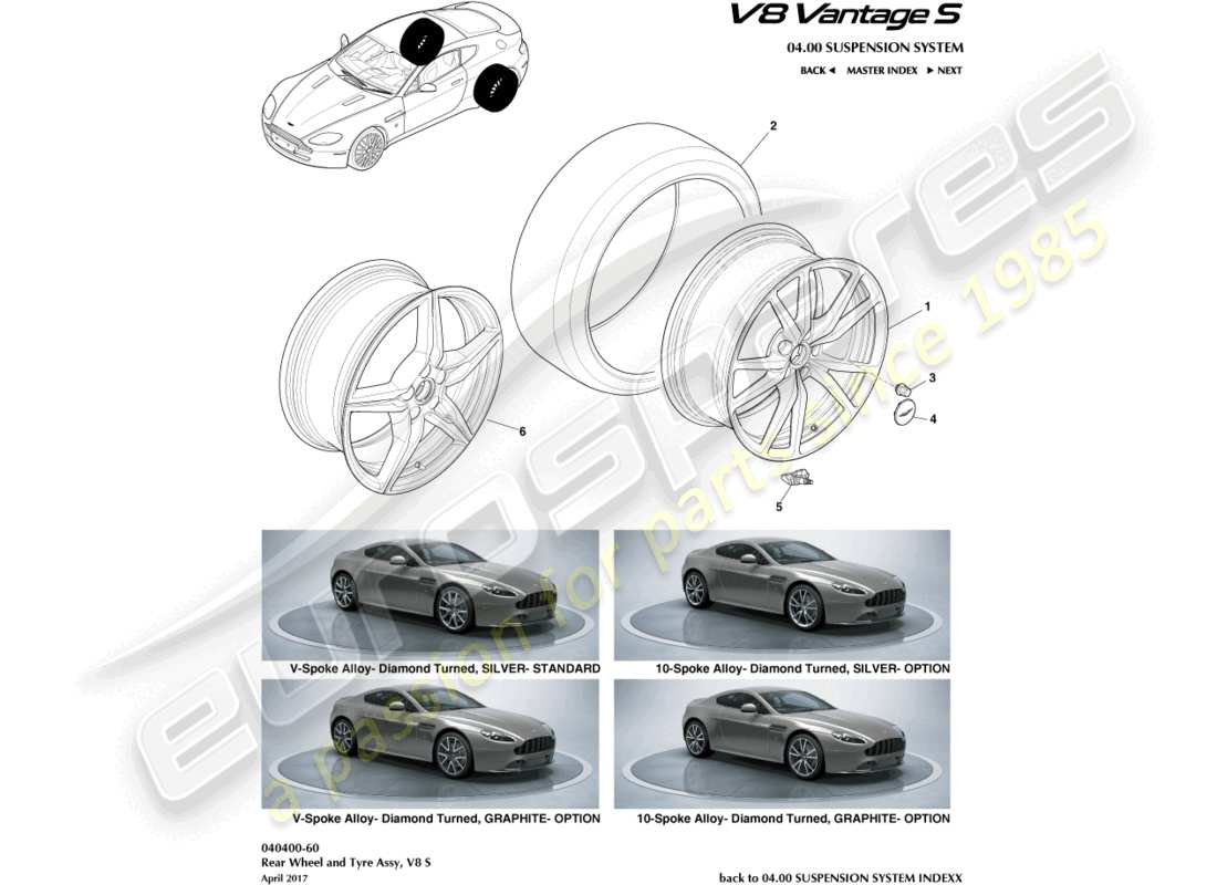 aston martin v8 vantage (2018) ruedas y neumáticos traseros, 12.25my en el diagrama de piezas