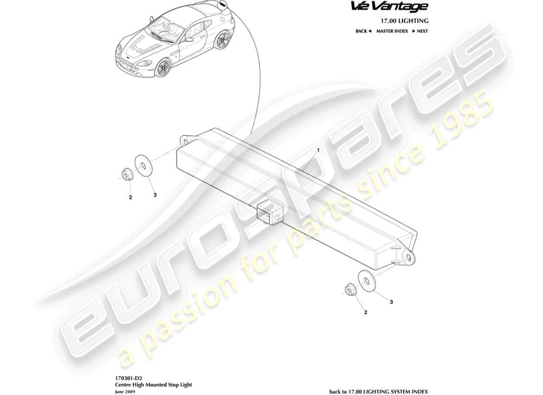 aston martin v12 vantage (2010) diagrama de piezas de la luz de freno montada en alto