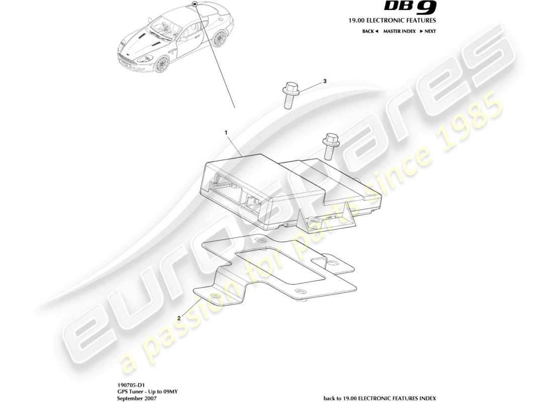 aston martin db9 (2008) sintonizador gps, a 09my diagrama de piezas