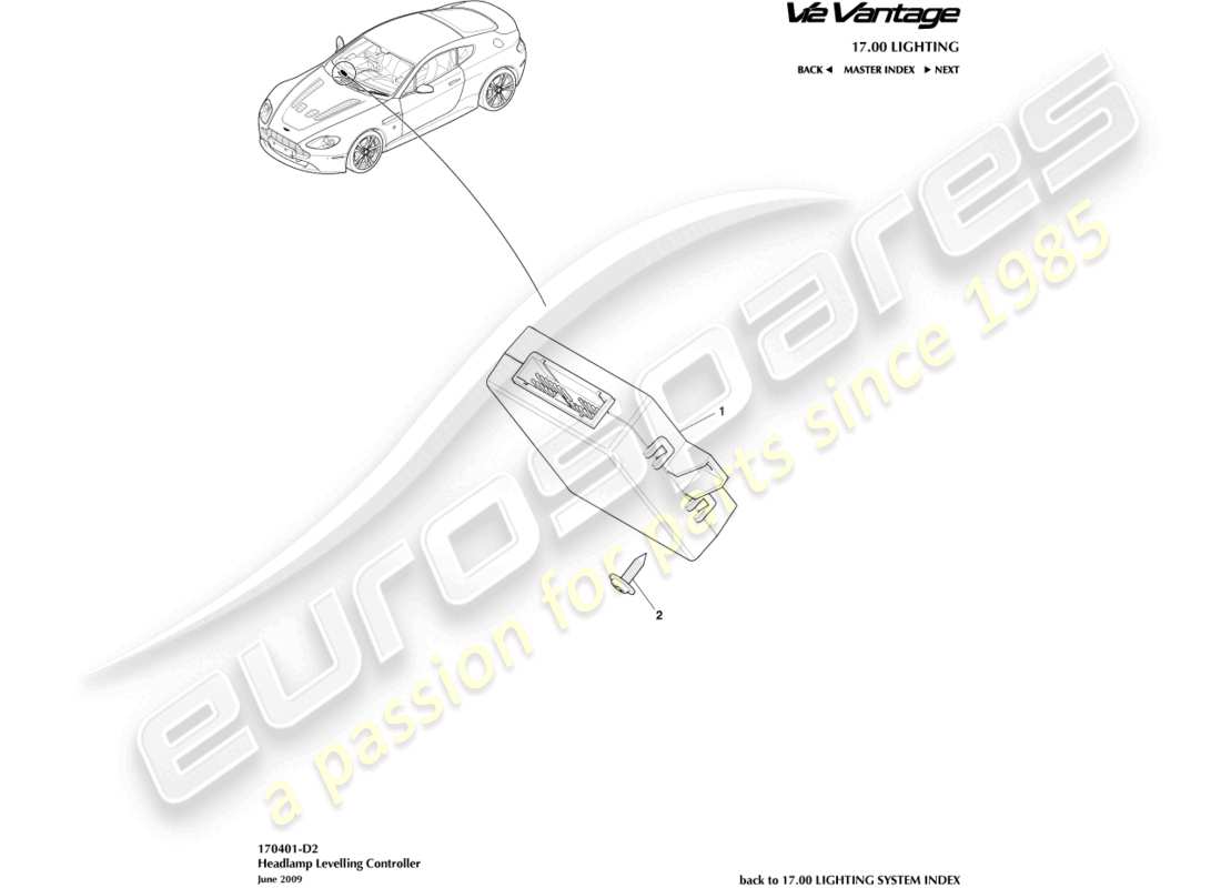 aston martin v12 vantage (2011) diagrama de piezas del controlador de nivelación de faros