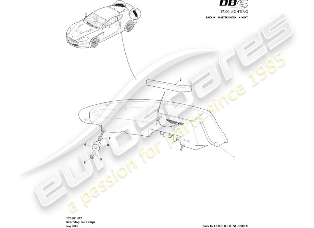 aston martin dbs (2014) luces traseras diagrama de piezas