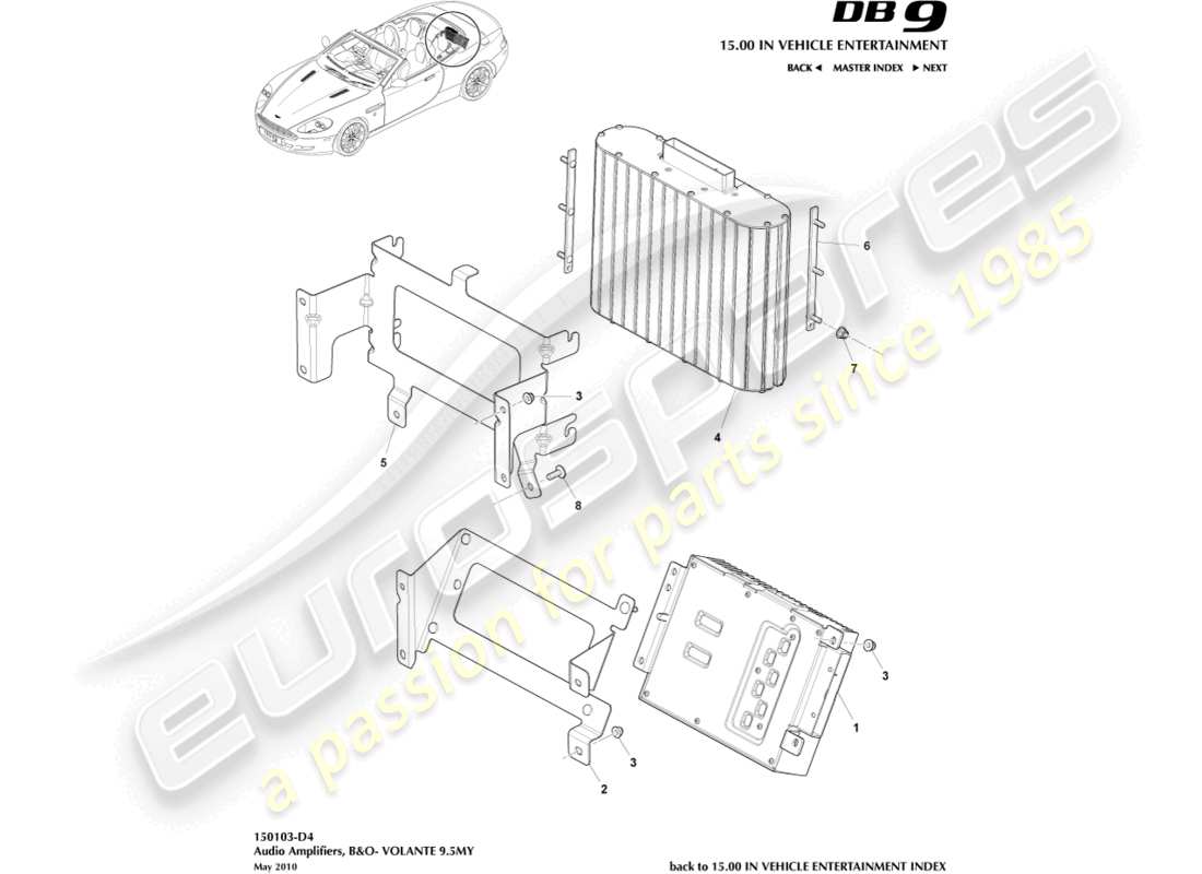 aston martin db9 (2005) amplificadores premium, diagrama de piezas volante