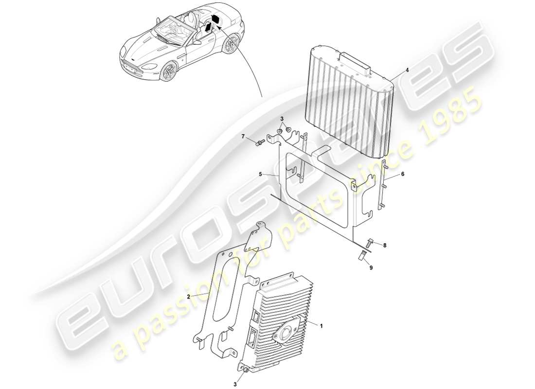 aston martin v8 vantage (2007) amplificadores b&o, diagrama de piezas del roadster