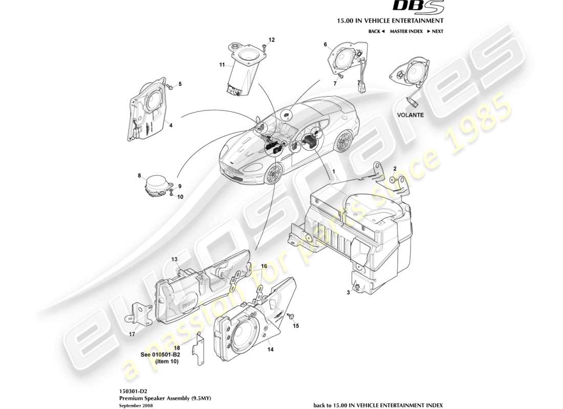aston martin dbs (2014) altavoz, premium diagrama de piezas