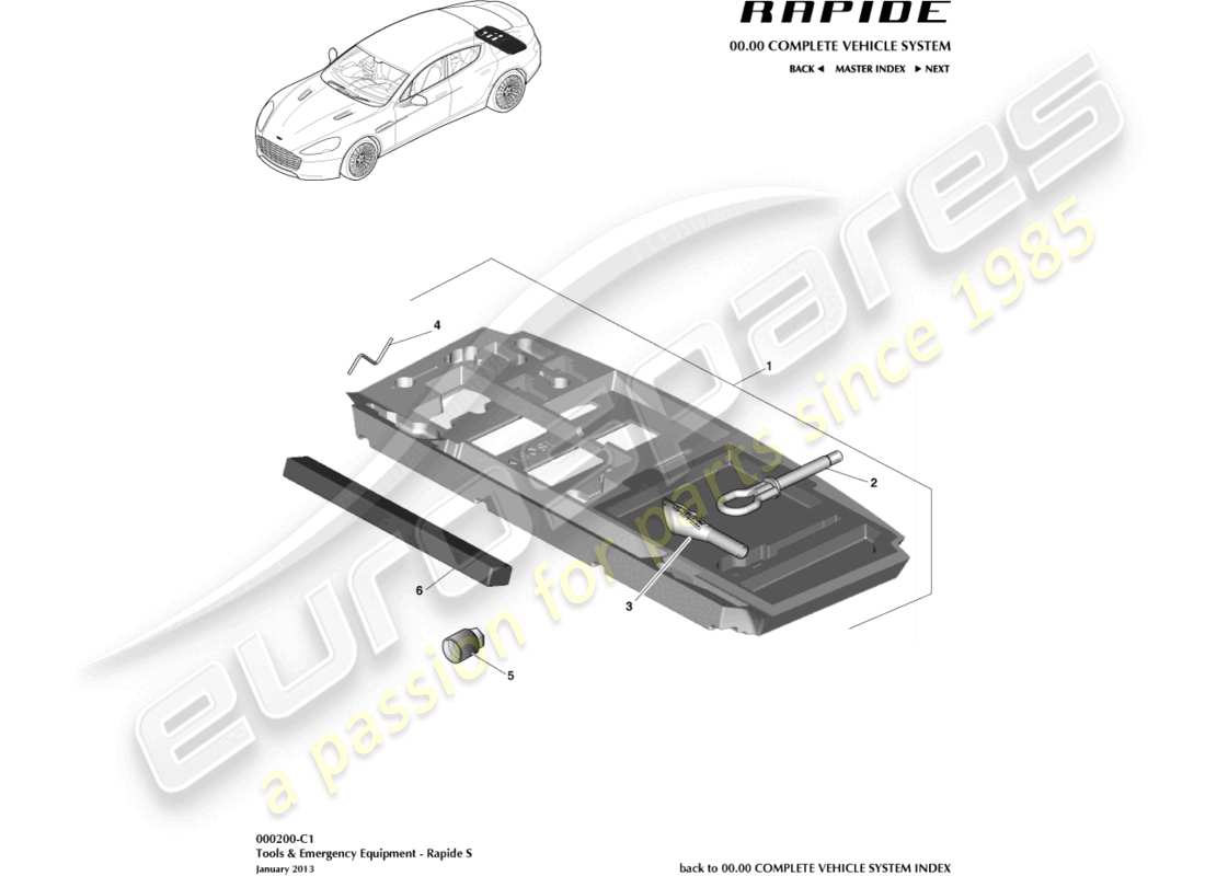 aston martin rapide (2014) herramientas y equipos de emergencia, diagrama de piezas s