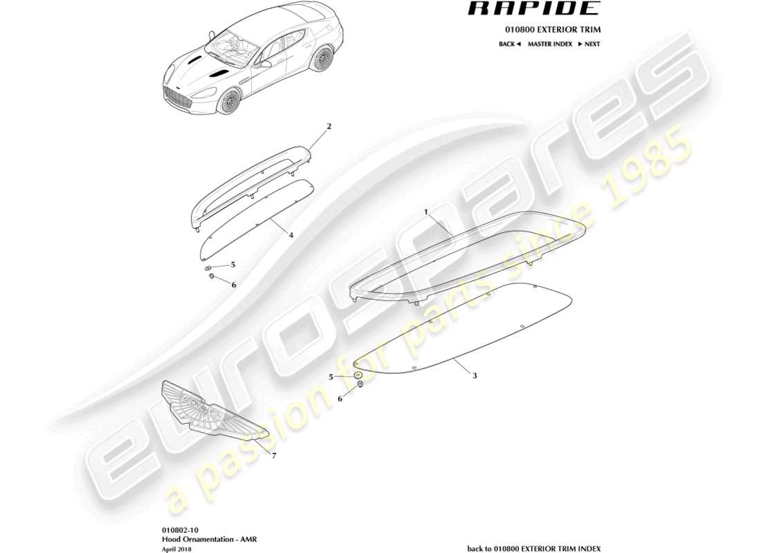 aston martin rapide (2013) embellecedor del extremo delantero, amr diagrama de piezas