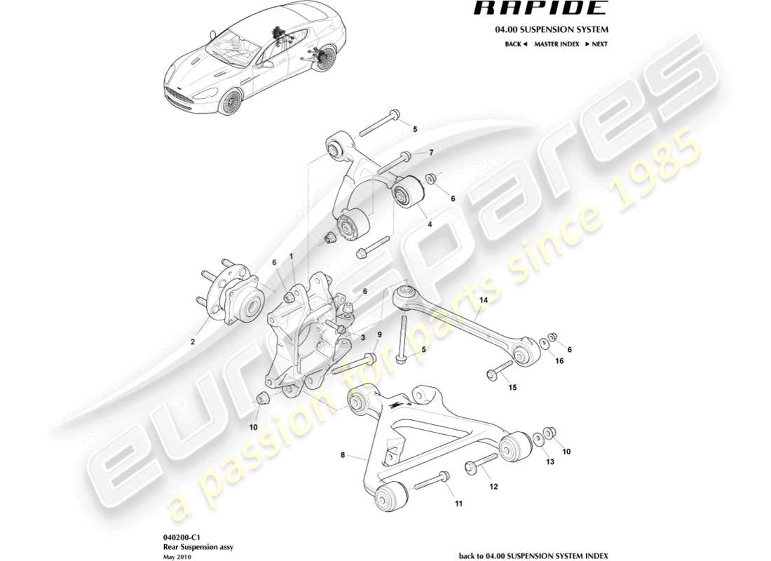 aston martin rapide (2018) diagrama de piezas del conjunto de suspensión trasera