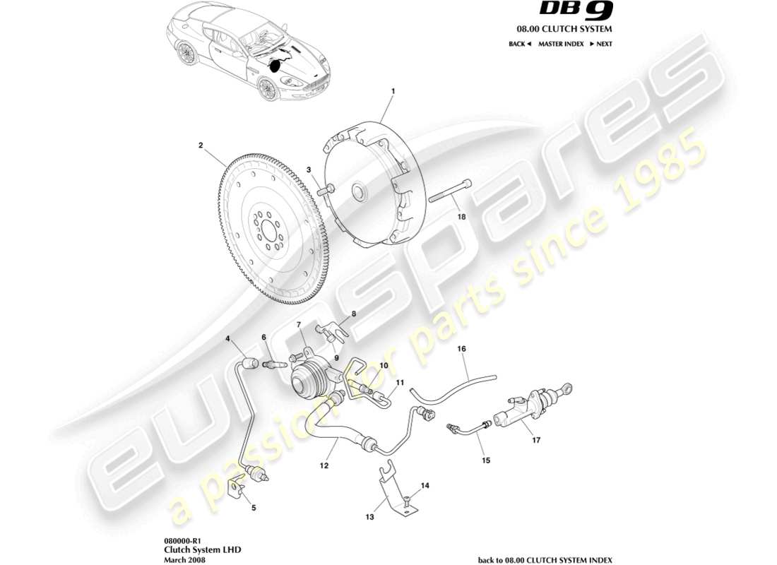 aston martin db9 (2008) sistema de embrague, diagrama de piezas lhd