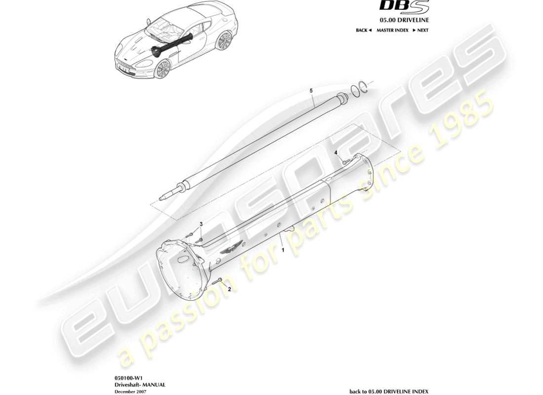 aston martin dbs (2013) conjunto del eje de transmisión, diagrama de piezas del manual