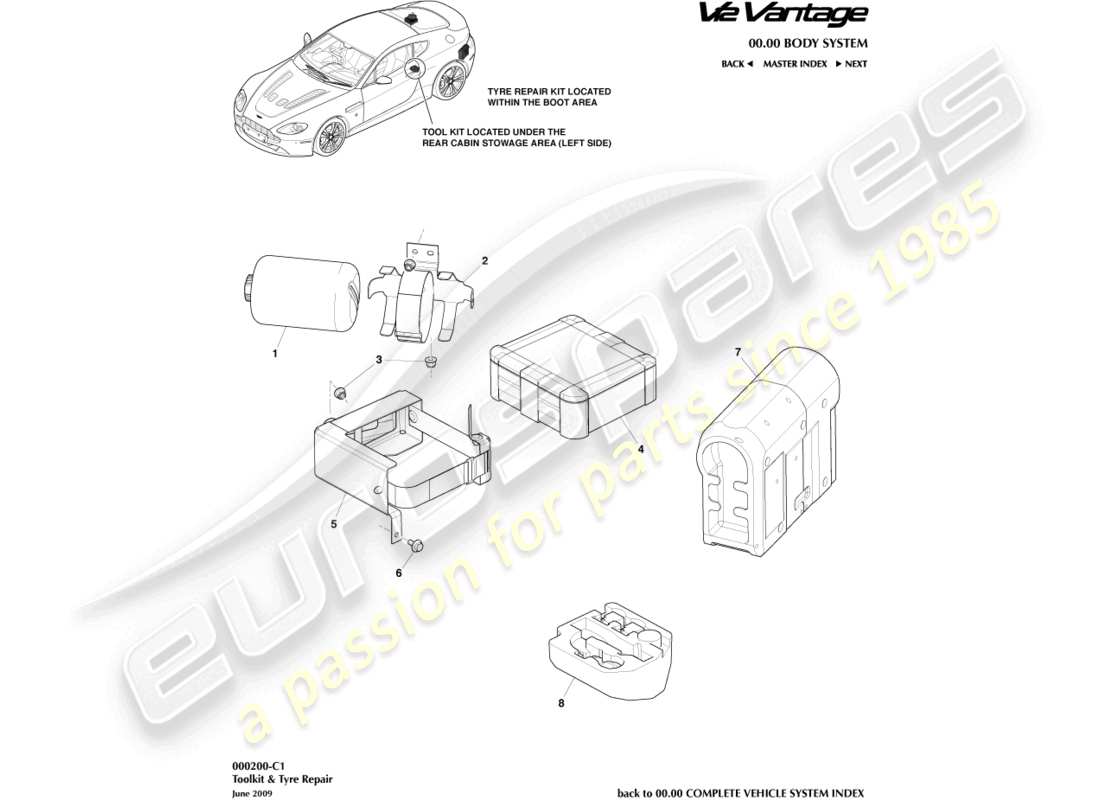 aston martin v12 vantage (2013) diagrama de piezas del equipo de emergencia