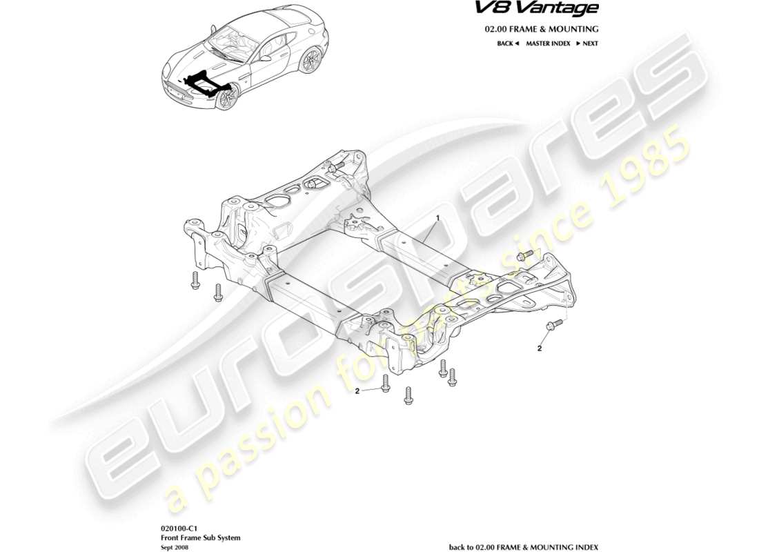 aston martin v8 vantage (2006) diagrama de piezas del subchasis delantero