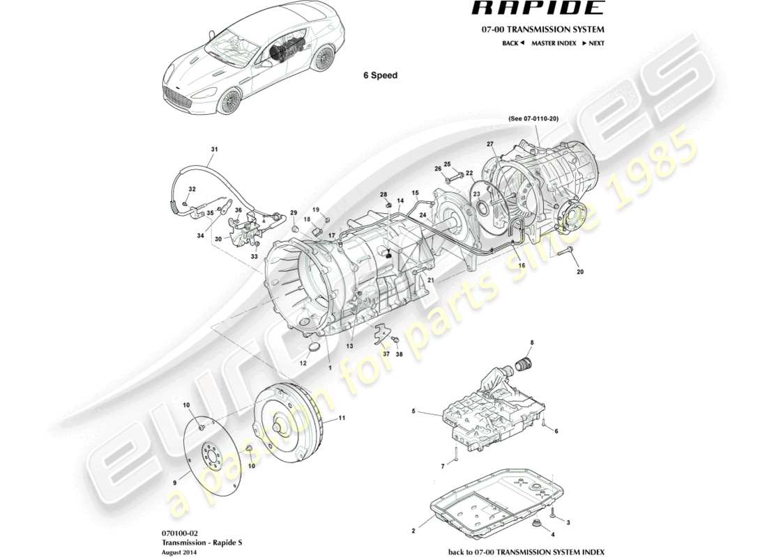 aston martin rapide (2016) transmisión, s diagrama de piezas