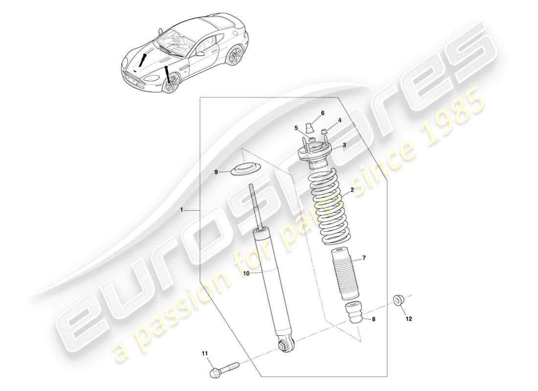 aston martin v8 vantage (2007) resorte delantero y amortiguador, diagrama de piezas multimatic