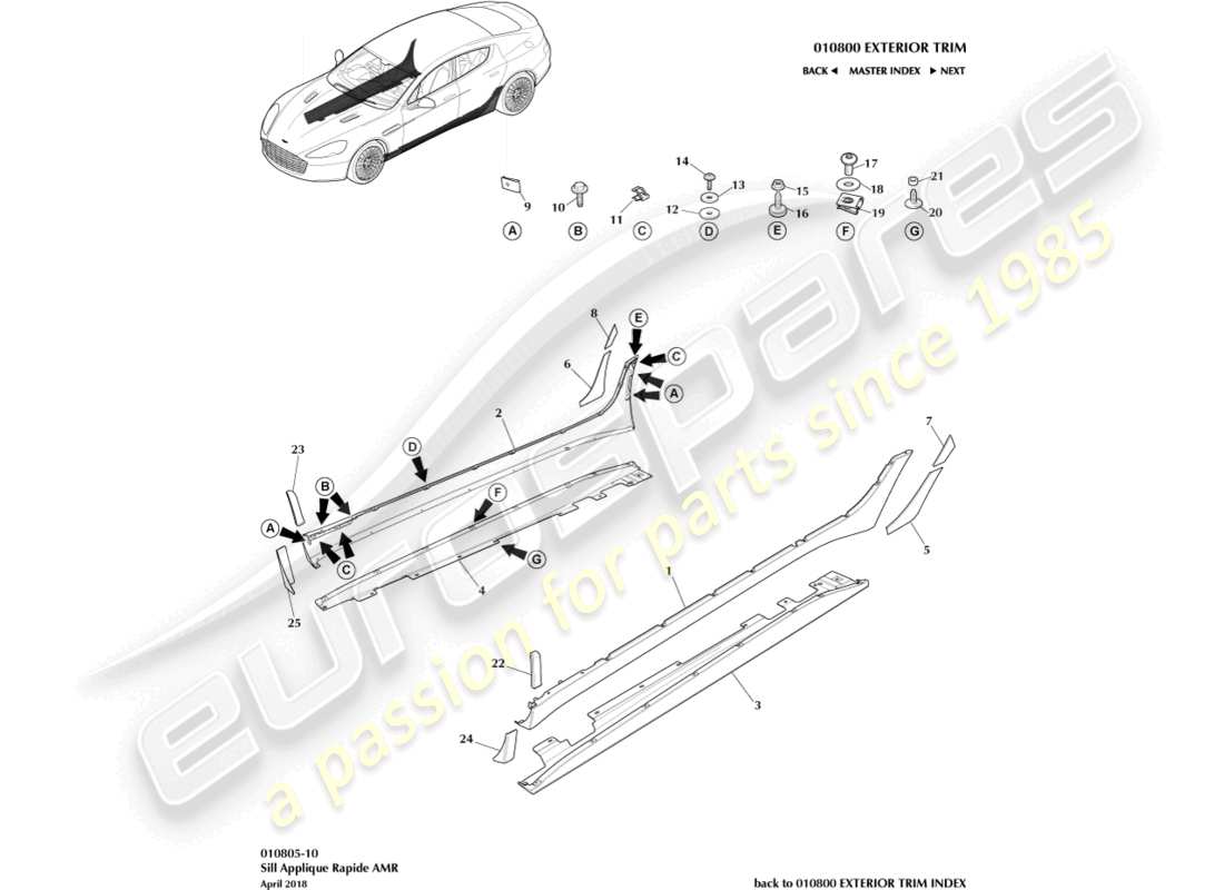 aston martin rapide (2019) aplique de alféizar, amr diagrama de piezas