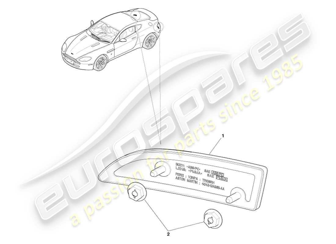 aston martin v8 vantage (2007) diagrama de piezas de los reflectores traseros