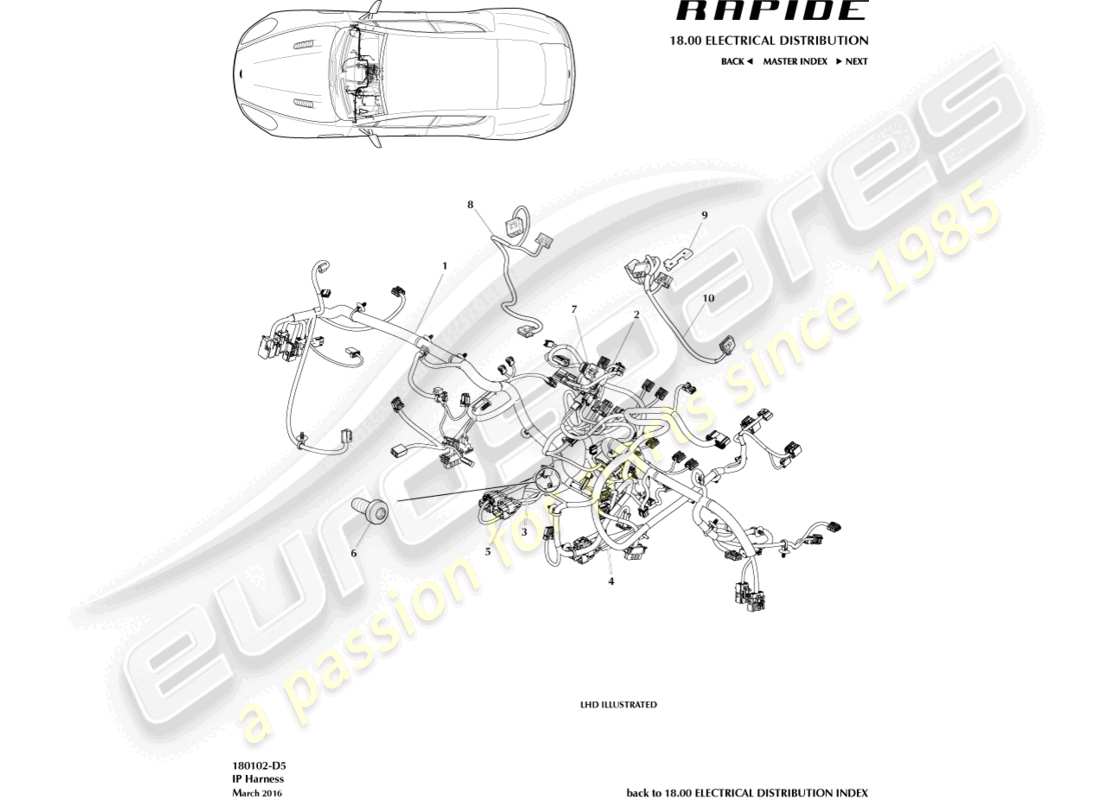 aston martin rapide (2016) arnés ip diagrama de piezas