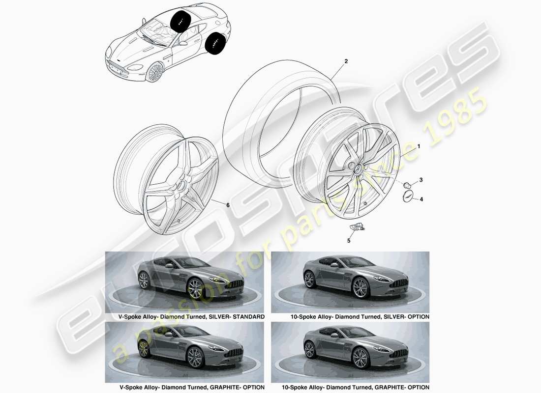 aston martin v8 vantage (2005) ruedas y neumáticos traseros, 12.25my en el diagrama de piezas